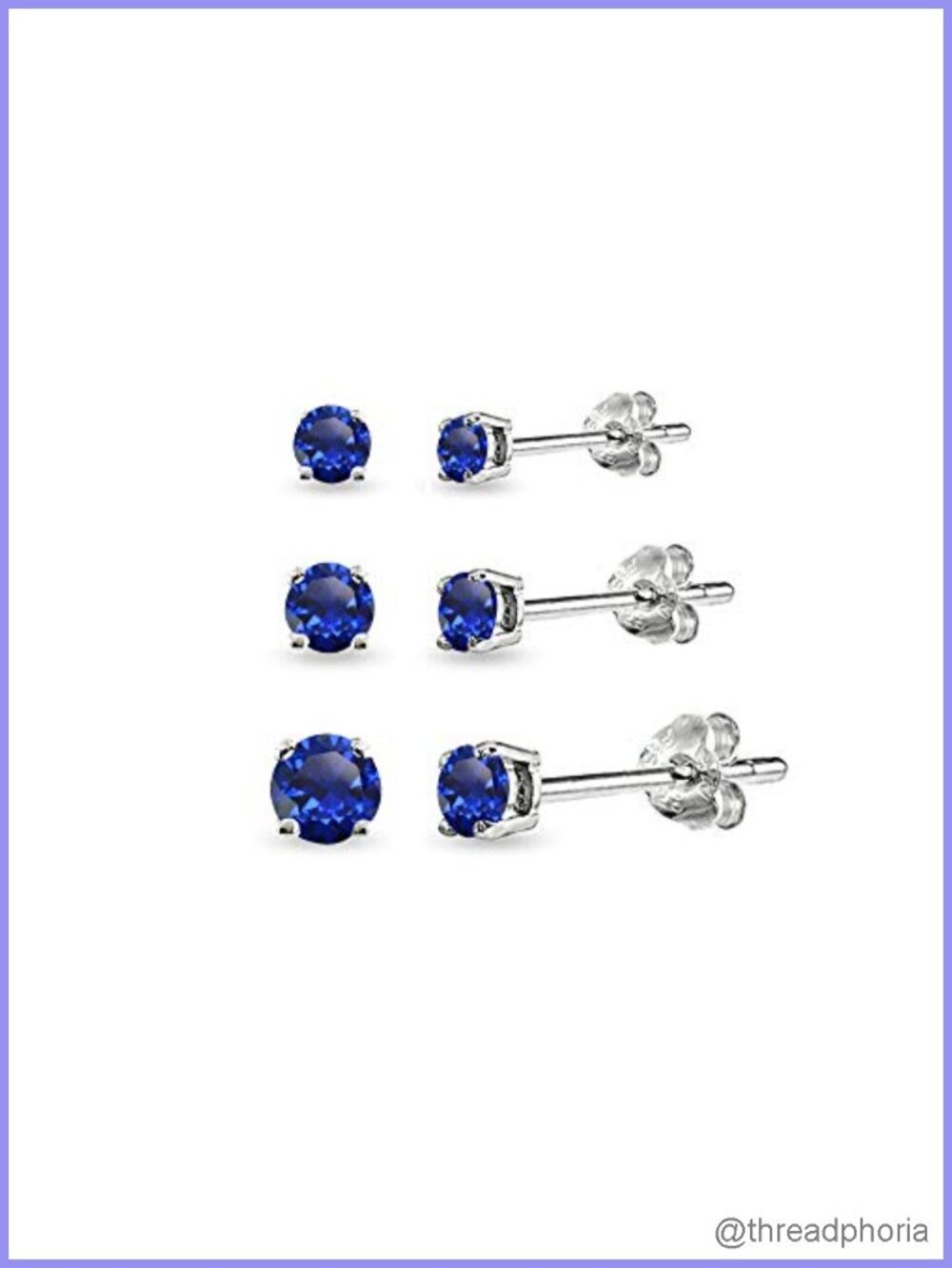 Sterling Silver Birthstone Stud Earrings Set 14k Genuine Sapphire 3 4 5mm